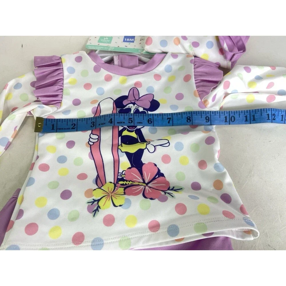 Disney Minnie Mouse 3 Piece Rash Guard Top Bottoms Swim Set Swimwear 18 Months